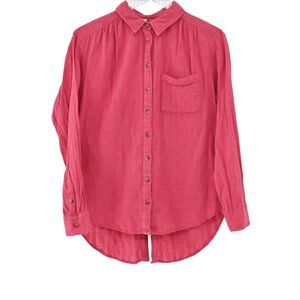 ANTHROPOLOGIE Top Womens Sz S Pink Cotton‎ Theresa Lace Up Back Button Up PILCRO